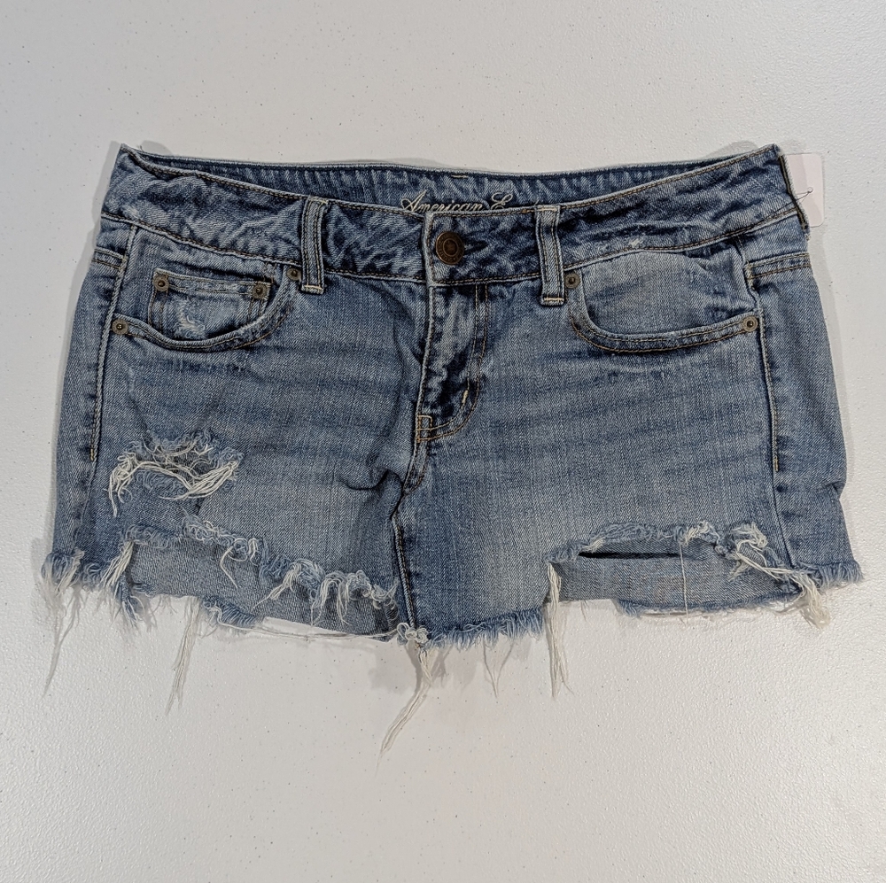 American Eagle Blue Jean Shorts Distressed & Frayed Hem